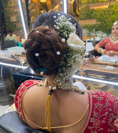 Elegant bridal hair bun styling